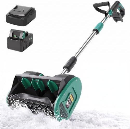 Garvee 12" Cordless Snow Shovel - Snow Shovel for Driveway, 16.5 ft Snow Throwing Distance, 20V 1 * 4.0Ah Battery & Quick Charger, Adjustable Handle, for Walkways Deck Stair Snow Removal
