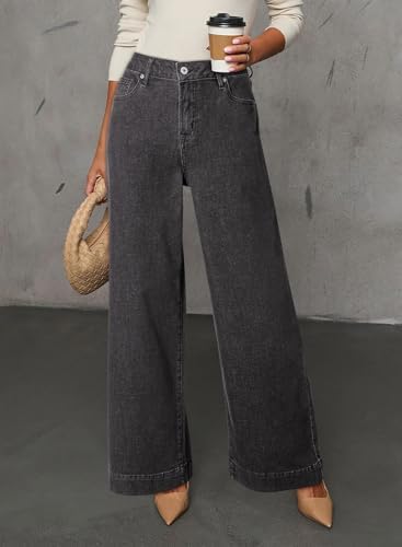 Dokotoo Women's Casual High Waisted Jeans Stretch Wide Leg Loose Denim Pant