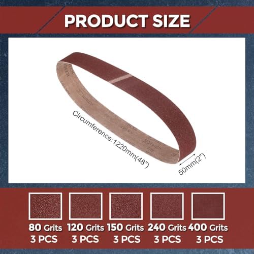 15 Pcs Sanding Belt, 2 x 48 Inch 80/120/150/240/400 Grit