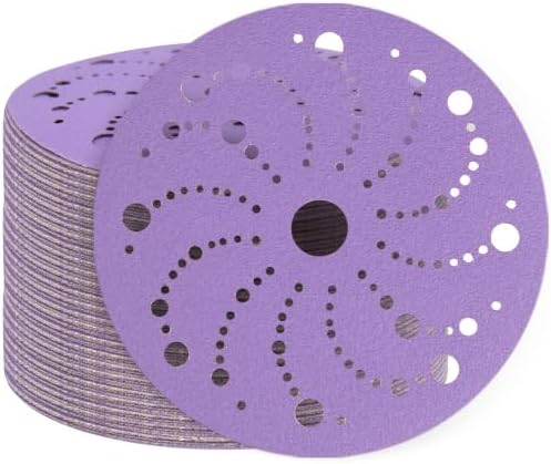 50 Pack 6 Inch Purple Ceramic Sanding Discs Multi-Hole Hook & Loop 150 Grit