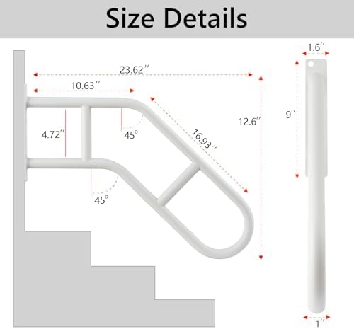 Hand Rails for Outdoor Steps & Elderly (Max 800LBS),U-Shape Wall Mount Stair Railing, Porch, Deck & Garden Grab Bar, Safety Handle for Garage, 1 Pack