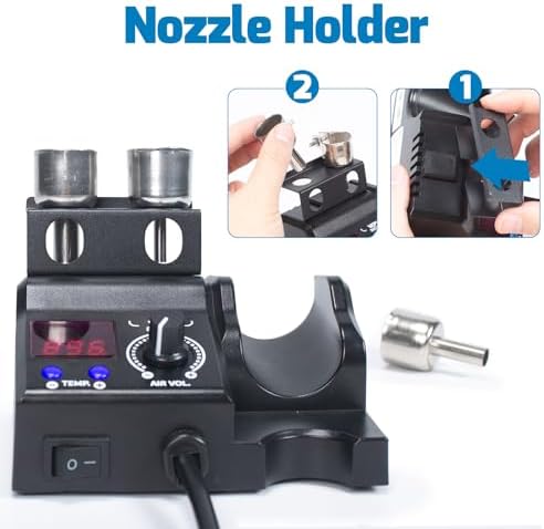 WEP 8858-V Hot Air Rework Station Kit with Compact Size, Integrated Nozzle Holder, 3 Nozzles, 2 Tweezers, Adjustable Temperature& Air Volume, PID Program, °C/°F Conversion and More