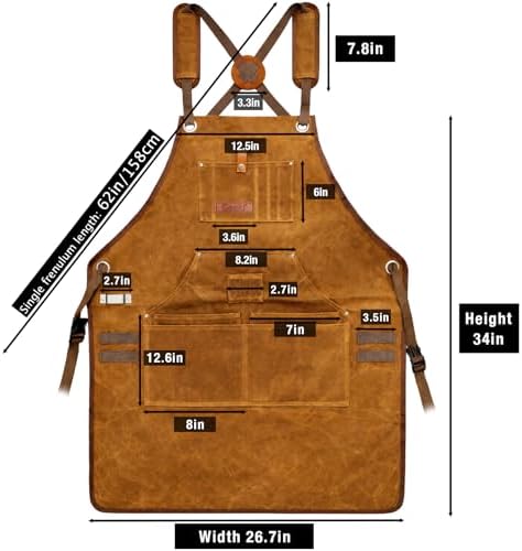 Geelu Woodworking Apron 16oz Waxed Canvas Work Aprons with 10 Tool Pockets Gifts for Woodworkers