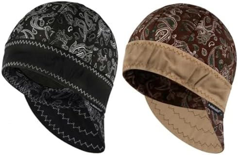 Fullsheild Reversible Welding Cap FR Cotton Welder Hat，Black+Brown，2Pcs