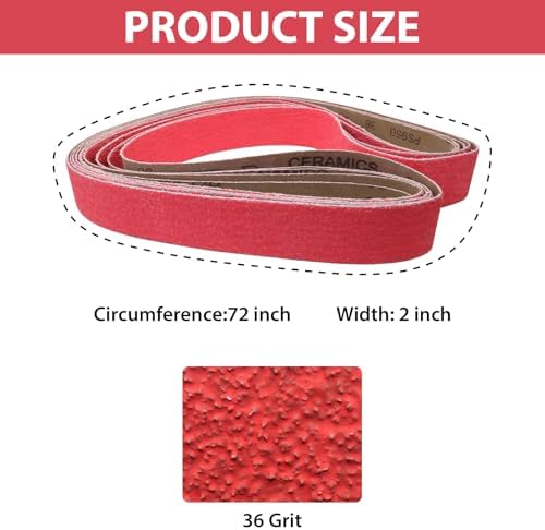 2x72 Inch Ceramic Sanding Belts 36 Grit, 5 Pack