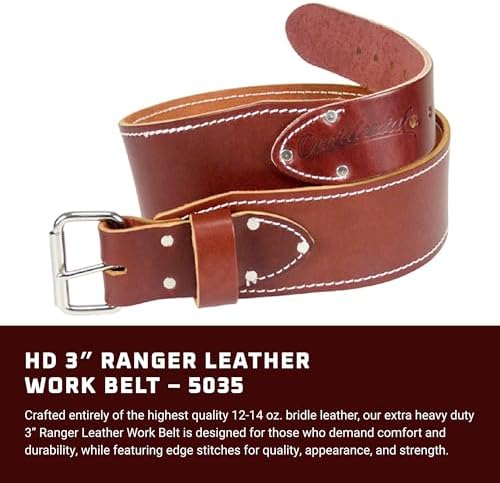 Occidental Leather 3" Ranger Leather Work Belt - Medium, OxyRed - Bridle Leather, Heavy-Duty Steel Roller Buckle, Edge Stitched - Made in USA