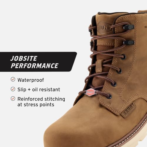 BRUNT Sullivan (Comp Toe) - 6" Waterproof Composite Toe Work Boot - EH Rated - Slip + Oil Resistant - Heat-Resistant Sole - 90-Degree Heel - Adjustable