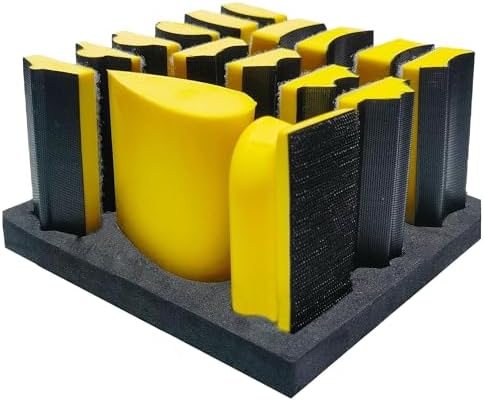 Hand Sanding Block Set of 16,Interchangeable Assorted Contoured Profile Sanding Pad Kit,Hook and Loop Abrasive Sanding Chassis for Sand Wood Furniture, Auto Paint and Crafts,Yellow