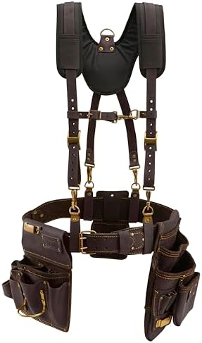 OX Drywall Tool Belt + Suspenders - Leather Tool Pouch Rig - Size XL