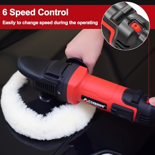 AOBEN 6/7 inch Buffer Polisher,Rotary Car Buffer,1600W Car Polisher Waxer Kit with 6 Variable Speed 1000-3500RPM & 4 Polishing Pads,Detachable Handle for Car Polishing and Waxing