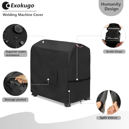 Premium Welding Machine Cover - Heavy Duty 600D Waterproof TIG225X TIG Welder Cover with Plush Liner (Black, 22'' L x 12.6'' W x 22'' H)