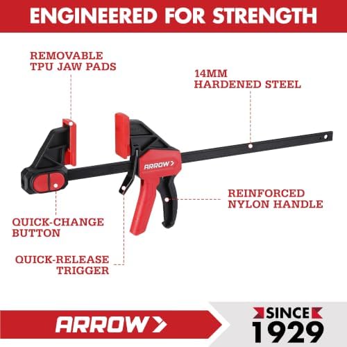 ARROW 2-Piece 12" Medium Duty Bar Clamps for Woodworking with 150LBS Force