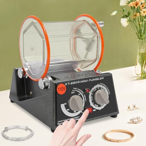 Jewelry Tumbler Polisher Electric Rotary Tumbler Machine with 0-60 Minutes Timer, 5 Speeds Jewelry Polishing Machine for Jewelry Polishing Grinding
