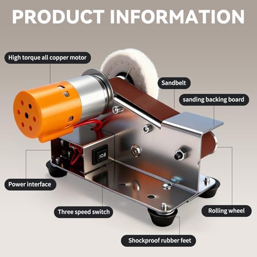 3-in-1 Mini Belt Sander with 20 Sanding Belts, 15° Angle Knife Sharpener and Variable Speed Grinder for Woodworking, Metal Polishing, DIY and Jewelry Making