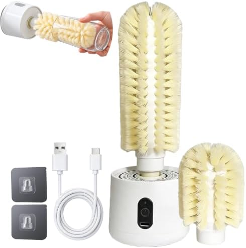 Electric Rotary Cup Brush with Long & Short 2 Brush Heads,Can Wall Mount，1