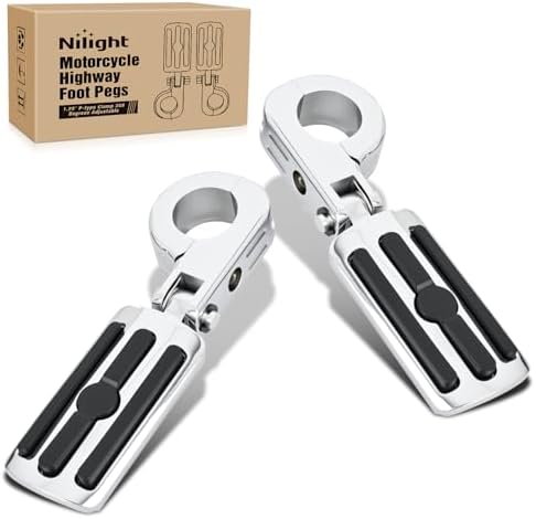 Nilight 1-1/4" Motorcycle Highway Pegs Adjustable 360° Angled Foot Pegs P-Clamp Universal For 1.25" Engine Guard Crash Bars FootPegs Fits for Harley Davidson Touring Road King Street Glide Sportster