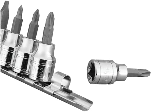 Performance Tool W38860 8-Piece 3/8 in. Drive Screwdriver Bit Socket Set | Automotive SAE slotted and Phillips S2 steel bits. Chrome vanadium sockets. Includes steel socket clip rail