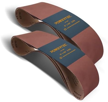 POWERTEC 6 x 48 Inch Sanding Belts, 6PK, 80/120 Grit Aluminum Oxide Belt Sander Sanding Belt for Bench Belt Sander, Woodworking & Paint Removal, Metal Polishing (11022-2)