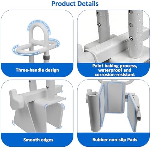 Triple Grip Bathtub Safety Rail, 16.5-19.7 Inch Height Adjustable Bathtub Handrail, Shower Support Handle for Side of Tub, Handicap Shower Safety Grab Bar for Seniors Elderly