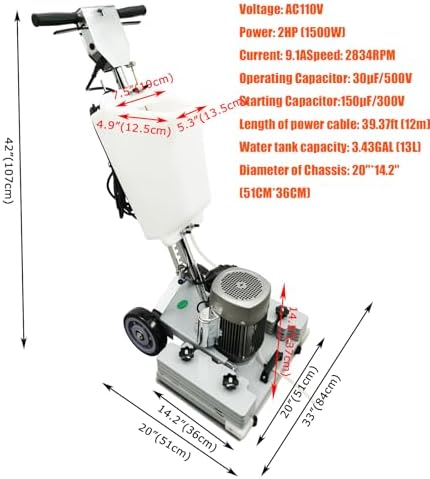 Electric Floor Grinder Floor Grinding Machine 3.43Gal Floor Polisher Floor Scrubber 110V 1500W