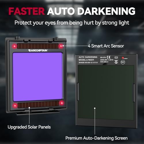 ARCCAPTAIN Auto Darkening Welding Helmet with Light, 3.94"X3.66" Large View