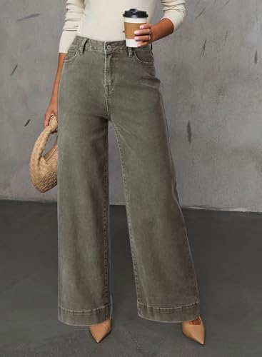 Dokotoo Women's Casual High Waisted Jeans Stretch Wide Leg Loose Denim Pant