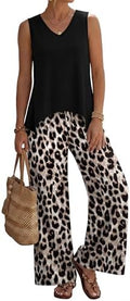 WIHOLL Two Piece Sets for Women Dressy Lounge Sets Summer Outfits Cruise Travel Beach Vacation Casual Wide Leg Pants Set