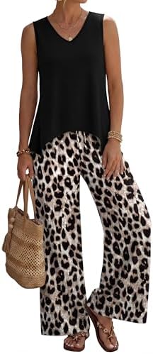 WIHOLL Two Piece Sets for Women Dressy Lounge Sets Summer Outfits Cruise Travel Beach Vacation Casual Wide Leg Pants Set