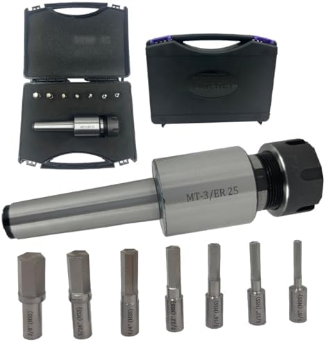 MachEl MT3 Shank Rotary Broach with ER-25 Adapter + 7 Hex Punches Set - Precision Machining Tool Kit