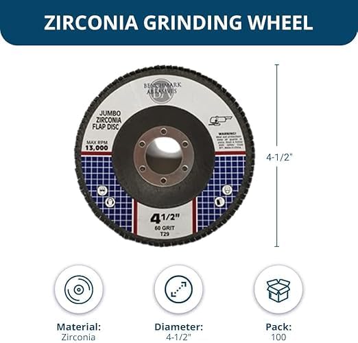 Benchmark Abrasives 4.5" x 7/8" Zirconia Type 29 Flap Discs, 60 Grit