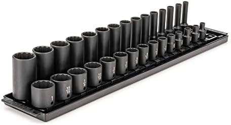 TEKTON 3/8 Inch Drive Impact Socket Set, 30-Piece | SID91214 | (1/4 - 1 in.), Shallow and Deep, 12-Point, Socket Rail