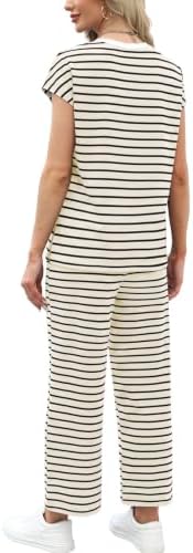 WIHOLL Two Piece Sets for Women Summer Spring Travel Vacation Outfits Cap Sleeve Lounge Matching Sets Wide Leg Pants S-3XL