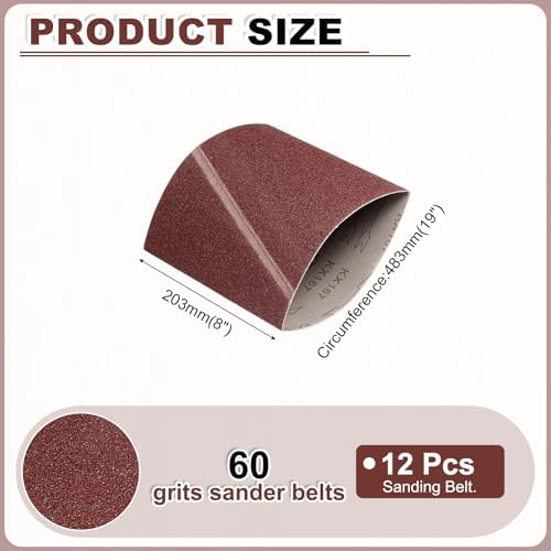 HARFINGTON 8 x 19 Inch Sanding Belts, 12 Pcs 60 Grits Aluminum Oxide