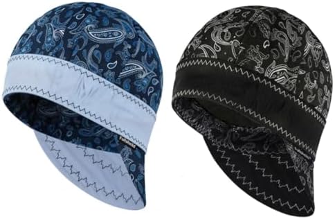 Fullsheild Reversible Welding Cap FR Cotton Welder Hat，Black+Blue, 2Pcs