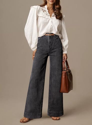 Dokotoo Women's Casual High Waisted Jeans Stretch Wide Leg Loose Denim Pant
