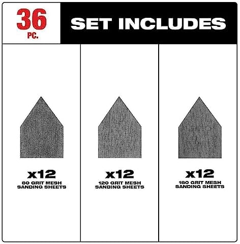 for Milwaukee Tool 48-80-5406 Sanding Sheets,Nylon Backing,3-5/8"" Dia. 80/120/180 Grit Sheets for M12 Orbital Sander - 36 PK