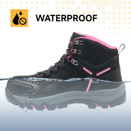 Kezhiho Waterproof Steel Toe Boots for Women Wide Width Non Slip Work Boots Lightweight Slip Resistant Safety Shoes Indestructible Construction Composite Toe Sneakers