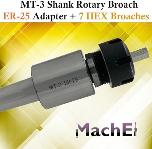 MachEl MT3 Shank Rotary Broach with ER-25 Adapter + 7 Hex Punches Set - Precision Machining Tool Kit
