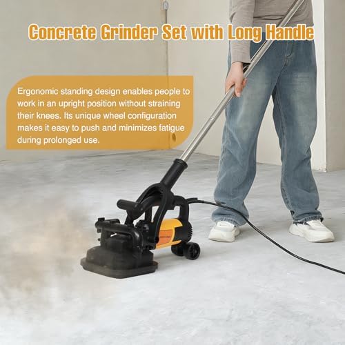 4-Head Concrete Surface Grinder with Handle & Auxiliary Wheels，3800W Concrete Grinder Machine with 6-Speed Control & Dust Collection Cover, Floor Grinder for Grinding Concrete Deck Marble Granite