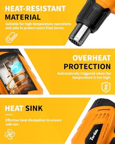 Tarlido Heat Gun 1500W 120°F-1020°F(50°C-550°C) Fast Heating Heavy Duty Hot Air Gun Kit Variable Temperature Control Overheat Protection with 4 Nozzles for Crafts, Shrinking Pvc, StrippingPaint