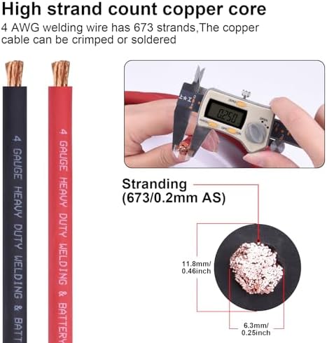 iGreely 4 Gauge Wire,4 AWG Flexible Pure Copper Welding Battery Cable for Automotive Solar Motor, 5pcs of 5/16""& 5pcs 3/8"" Copper Lug Terminal Connector+Heat Shrink Tubing 20 Ft Black + 20 Ft Red