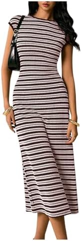 SOLY HUX Women's Striped Midi Dress Casual Work Knit Bodycon Summer Dresses