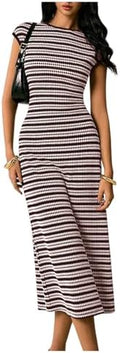 SOLY HUX Women's Striped Midi Dress Casual Work Knit Bodycon Summer Dresses