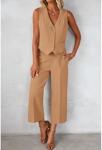 luvamia Vest Pant Suits for Women Dressy Wide Leg 2 Piece Sets Work Outfits