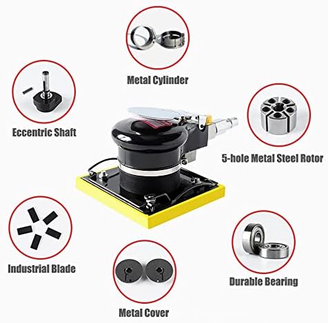 Garosa Mini Air Orbit Sander, Pneumatic Random Finishing Polishing Tool for Woodworking Auto Body ABS Alloy Steel Black 100 x 110 mm 10000 RPM 1 4 Air Inlet