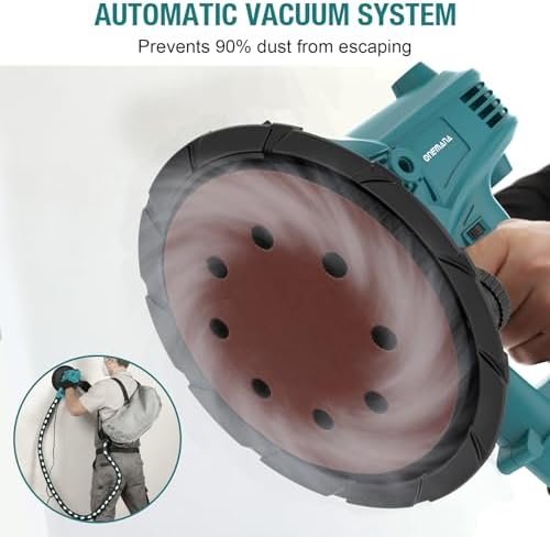 Drywall Sander, 750W Electric Drywall Sander with Vacuum Dust Collection, Variable Speed 1500–2700 RPM Wall Sander with 180mm Sanding Disc & Complete Accessories