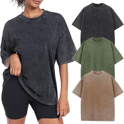 Womens Vintage Oversized T Shirts Acid Washed Baggy Cotton Tee Workout Gym Shirts Boyfriend Short Sleeve Tops