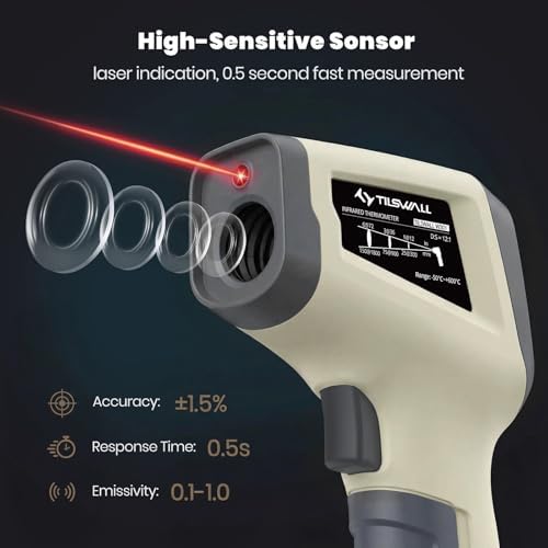 Tilswall Infrared Thermometer, Laser Temperature Gun -58°F~1112°F,Off-White