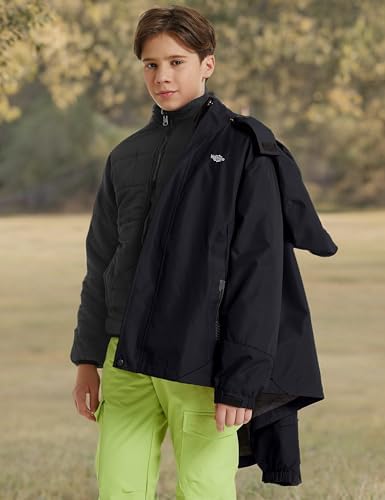 wantdo Boys' 3-in-1 Ski Jacket Fleece-Lined Winter Coat Hooded Raincoat