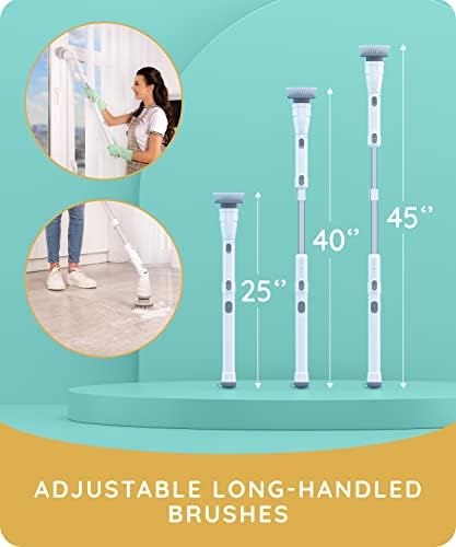JULY HOME Electric Spin Scrubber with Adjustable Extension Shower Scrubber Brush, Cordless Automatic Power Scrubber for Shower, Cleaner for Tile, Floor, Long Handle & 3 Brush (Packaging May Vary)